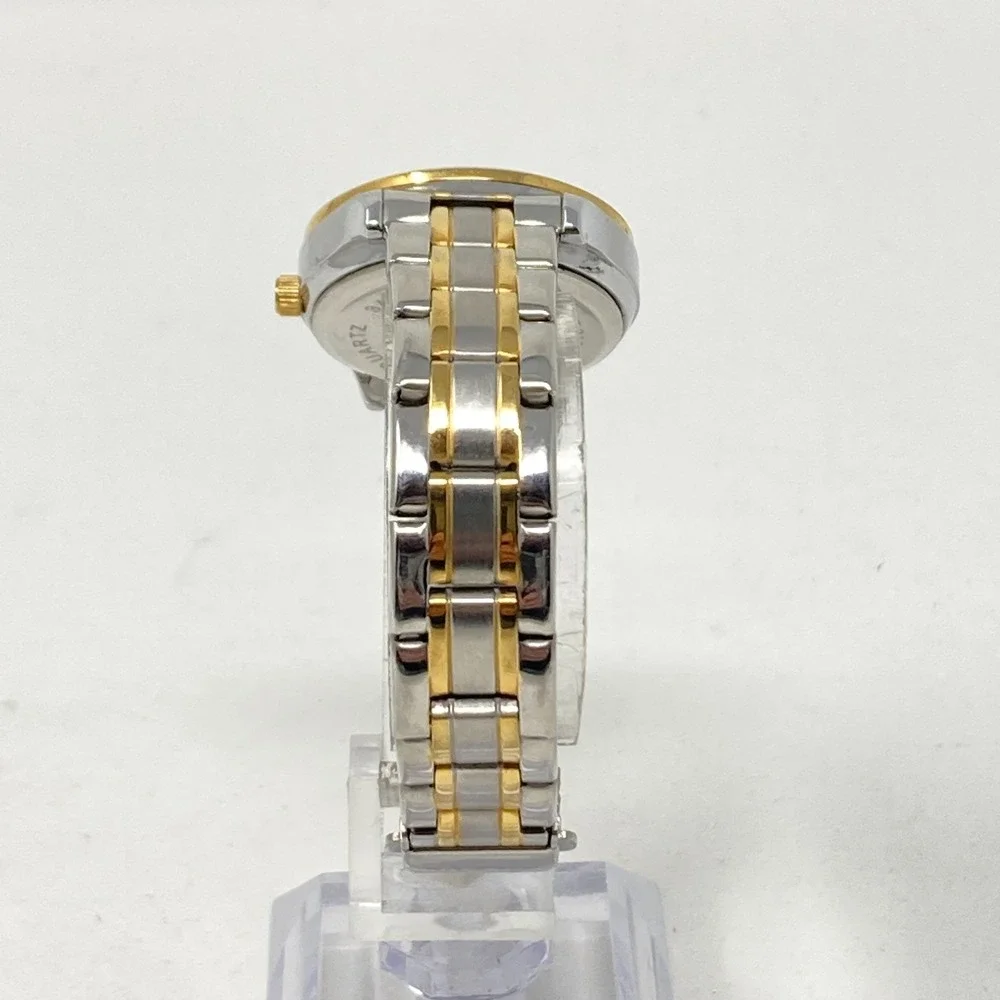 Olevs Women's Watch 29mm Silver Gold Tone Day Date Black Dial New Battery 6.25